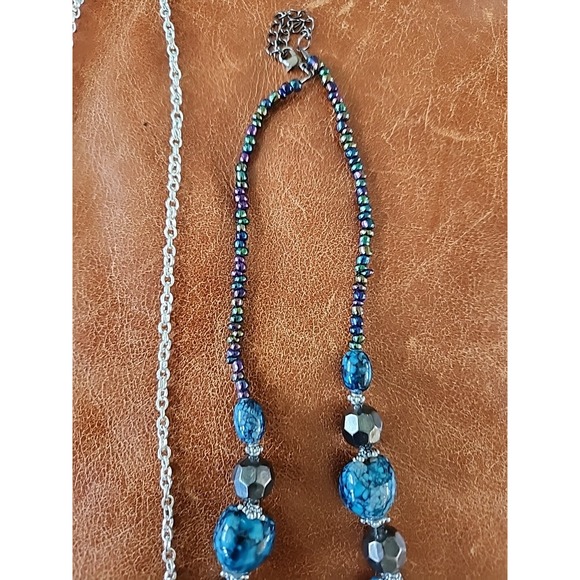 Blue Green Glass Beaded Necklace Lot 9 boho - Picture 14 of 16